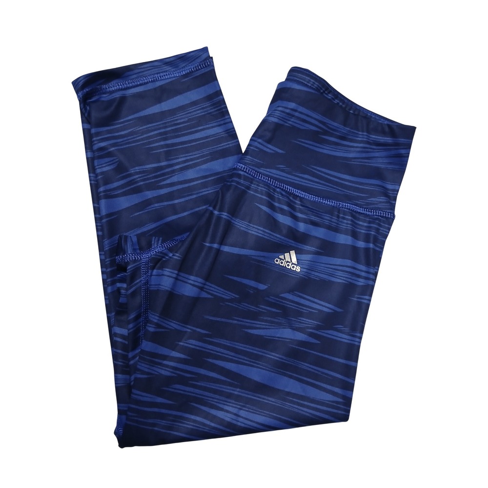 Adidas Climalite Blue Abstract Tiger Stripe Cropped Leggings Womens Small